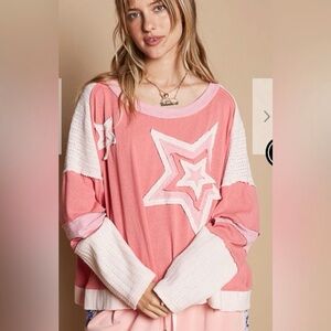 POL Pink and White Star Top